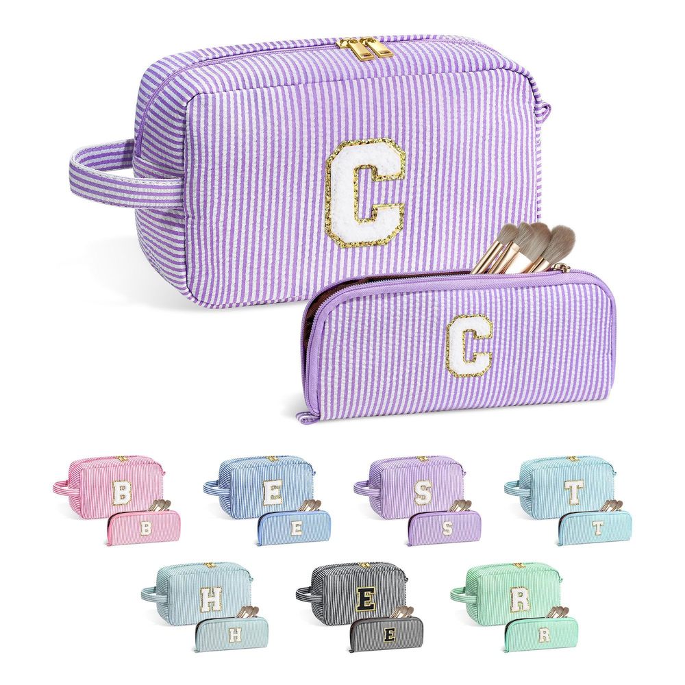 Cosmetic Bag For Women - Monogram Cute Initial Purple Makeup Bags Cosmetic🤓